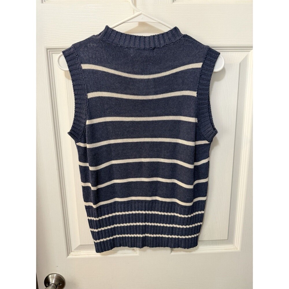 Voyageur By Mersea Sweater Vest Navy White Striped Preppy Coastal NWT Sz L - Picture 3 of 6
